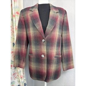 VTG White Stag Blazer Jacket Womens Size M Plaid Wool Blend Equestrian